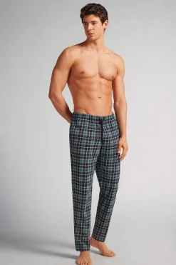 Bas de pyjama en coton à carreaux bleu/vert