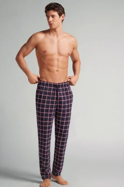 Bas de pyjama en coton à carreaux bleu/blanc/rouge
