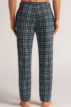 Bas de pyjama en coton à carreaux bleu/vert