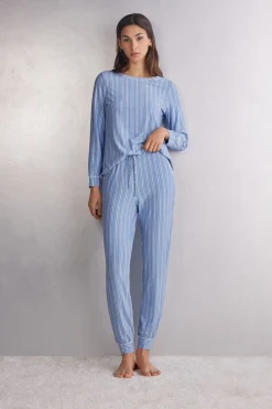 Bas de pyjama en modal avec chevilles resserrÉes Oxford à rayures