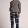 Bas de pyjama en toile de coton brossÉe imprimÉ à carreaux noir bleu clair