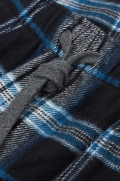 Bas de pyjama en toile de coton brossÉe imprimÉ à carreaux noir bleu clair