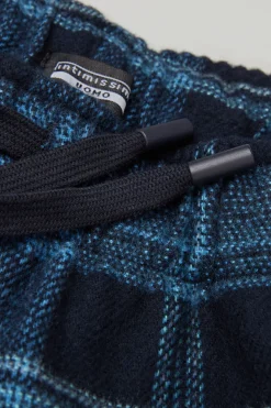Bas de pyjama en toile de coton brossÉe imprimÉ à carreaux bleu denim