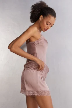 Bas de pyjama short en soie avec dentelle