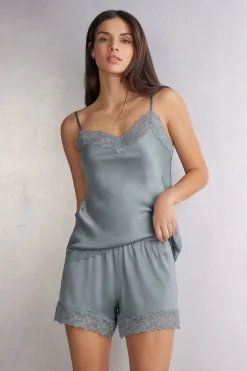 Bas de pyjama short en soie avec dentelle