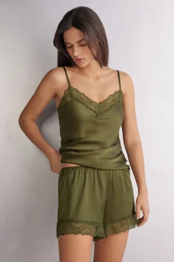 Bas de pyjama short en soie avec dentelle