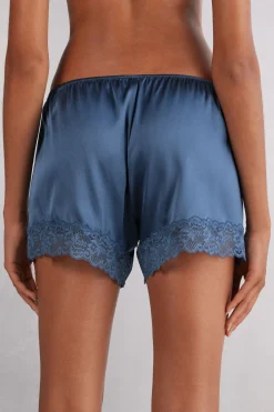 Bas de pyjama short en soie avec dentelle