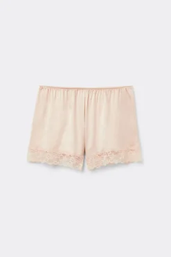 Bas de pyjama short en soie avec dentelle