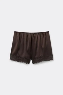 Bas de pyjama short en soie avec dentelle