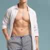 Boxer de bain imprimÉ rayÉ bleu