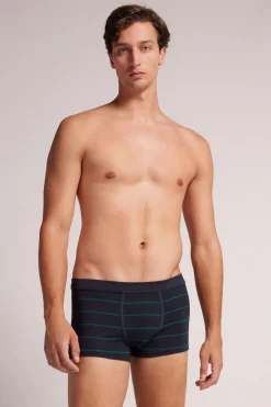 Boxer en coton Superior imprimÉ rayÉ bleu et vert