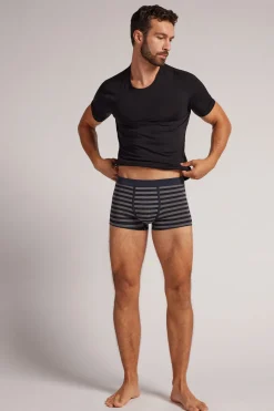 Boxer en coton Superior imprimÉ rayÉ bleu et gris