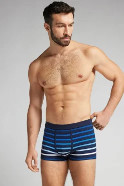Boxer en coton Superior imprimÉ rayÉ bleu