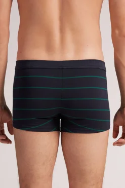 Boxer en coton Superior imprimÉ rayÉ bleu et vert