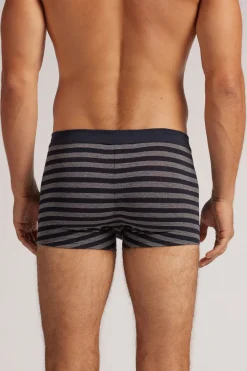 Boxer en coton Superior imprimÉ rayÉ bleu et gris