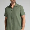Chemise à manches courtes en lin et coton