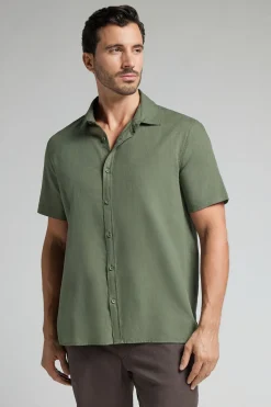 Chemise à manches courtes en lin et coton