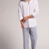 Chemise col mao en lin et coton
