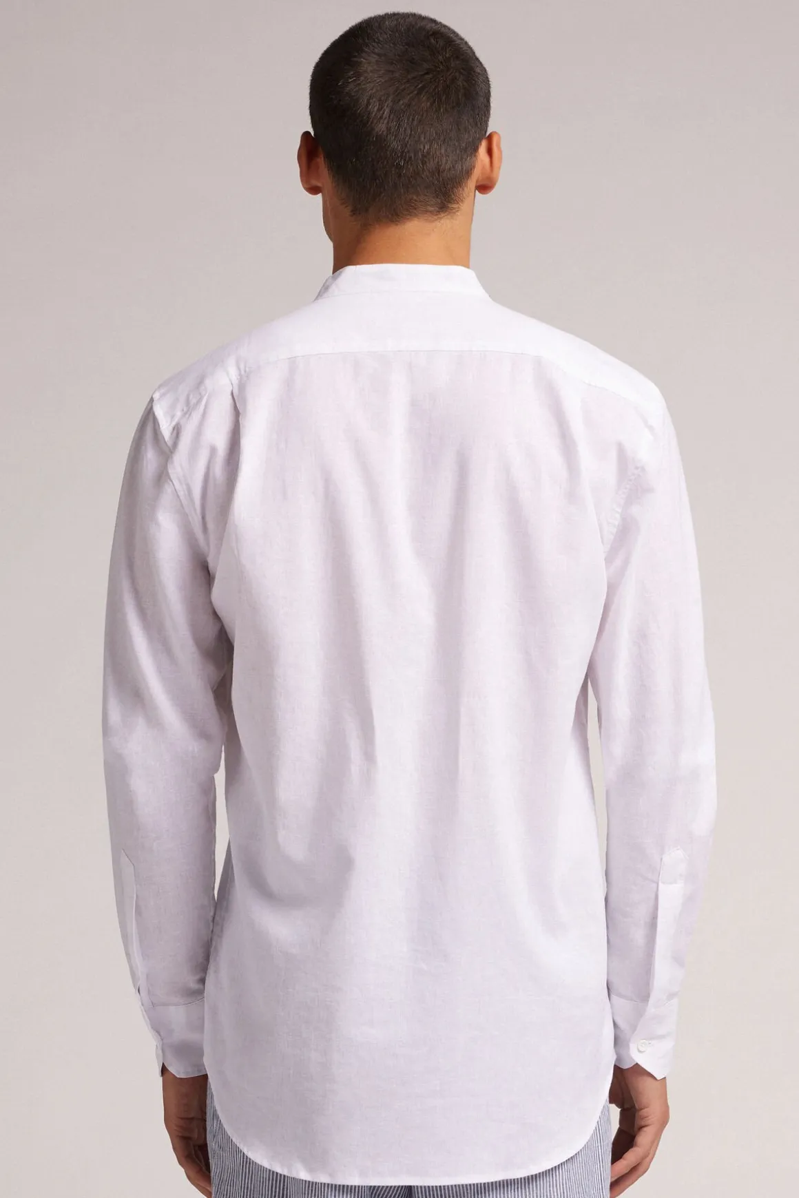 Chemise col mao en lin et coton