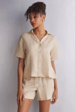 Chemise manches courtes en toile de lin