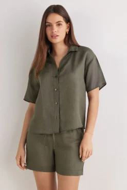 Chemise manches courtes en toile de lin
