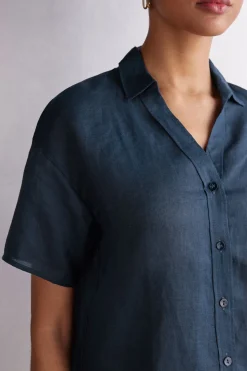 Chemise manches courtes en toile de lin
