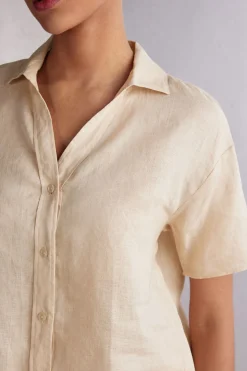 Chemise manches courtes en toile de lin