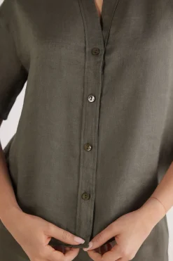 Chemise manches courtes en toile de lin