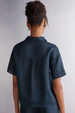 Chemise manches courtes en toile de lin