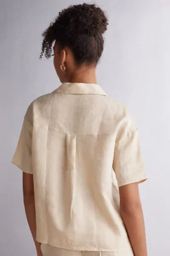 Chemise manches courtes en toile de lin