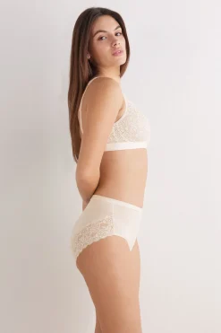 Culotte taille haute en microfibre et dentelle