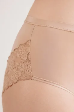 Culotte taille haute en microfibre et dentelle