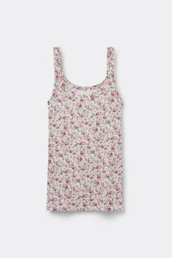 Haut de pyjama dÉbardeur en modal côtelÉ FLORAL ROMANCE