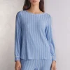 Haut de pyjama en modal à col bateau Oxford Stripes