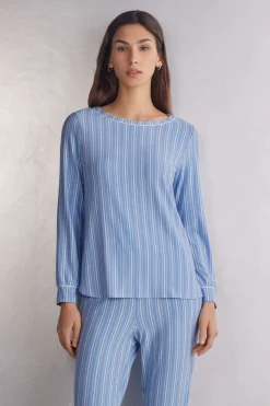 Haut de pyjama en modal à col bateau Oxford Stripes
