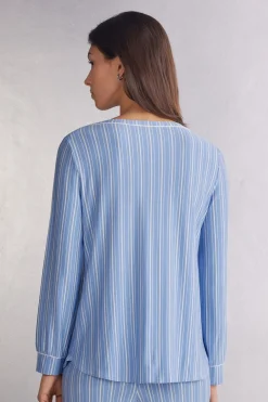 Haut de pyjama en modal à col bateau Oxford Stripes