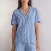 Haut de pyjama manches courtes en modal ouvert devant Oxford à rayures