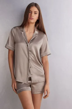 Haut de pyjama manches courtes en soie coupe homme