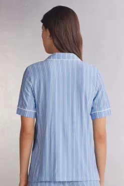 Haut de pyjama manches courtes en modal ouvert devant Oxford à rayures