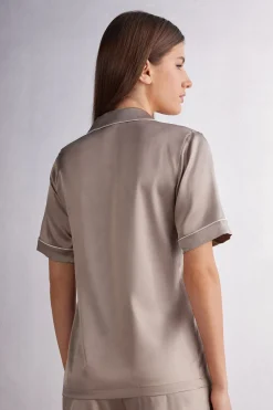 Haut de pyjama manches courtes en soie coupe homme