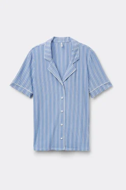 Haut de pyjama manches courtes en modal ouvert devant Oxford à rayures