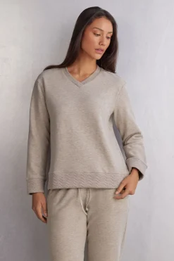 Haut de pyjama manches longues à col V SOFT CHEVRON