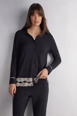 Haut de pyjama ouvert devant en modal PRETTY FLOWERS