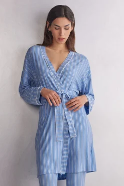 Kimono en modal Oxford à rayures