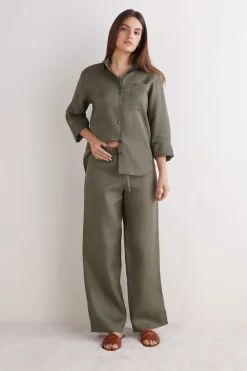 Pantalon long avec cordon de serrage en toile de lin