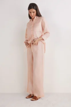 Pantalon long avec cordon de serrage en toile de lin