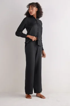 Pantalon long avec cordon de serrage en toile de lin