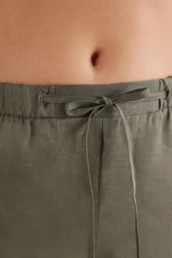 Pantalon long avec cordon de serrage en toile de lin