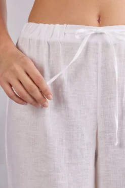 Pantalon long avec cordon de serrage en toile de lin