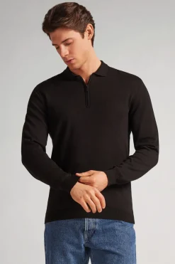 Polo manches longues en maille avec zip
